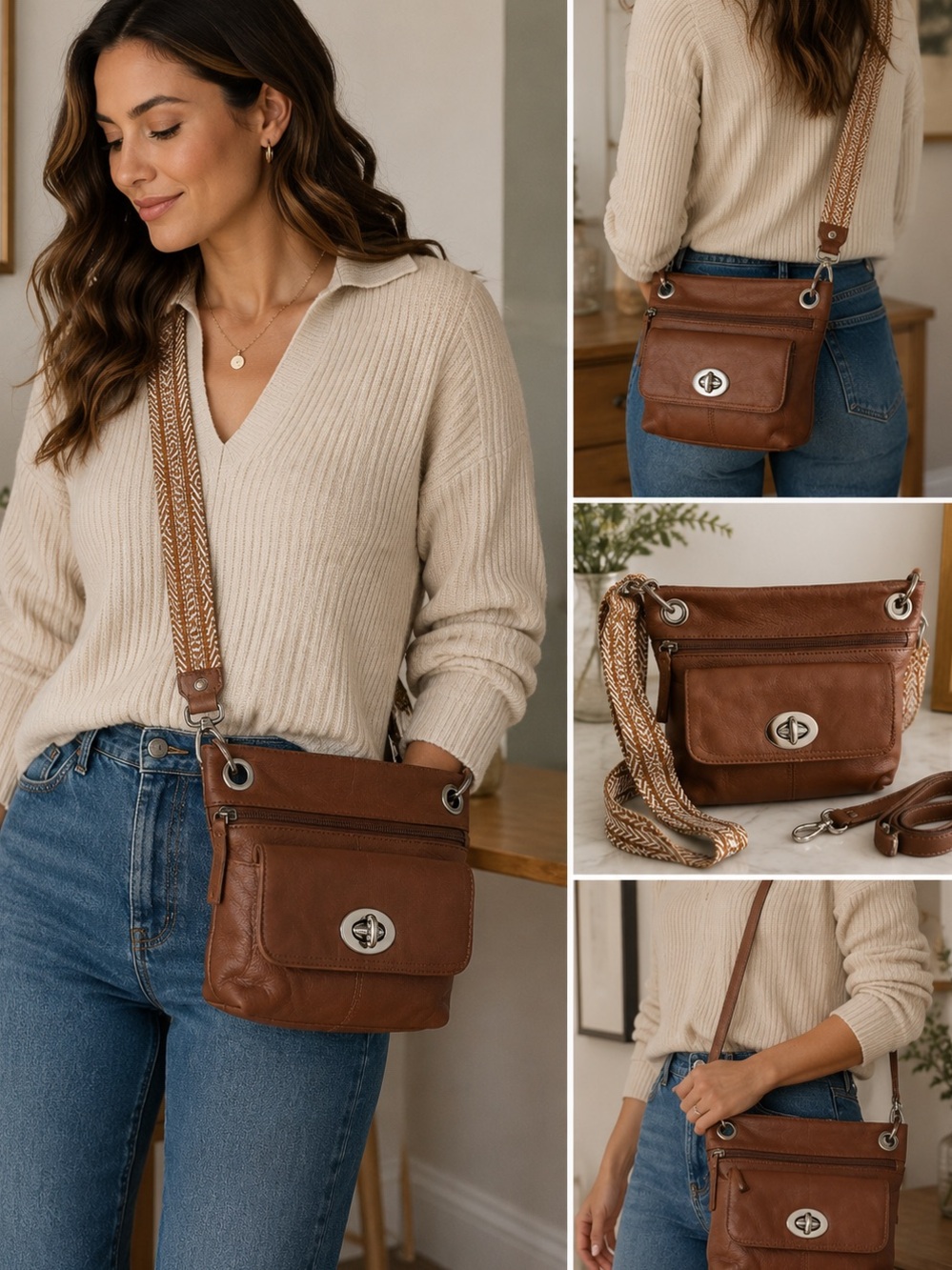 🤎 Vintage Baci Italy Genuine Leather Brown Crossbody Bag